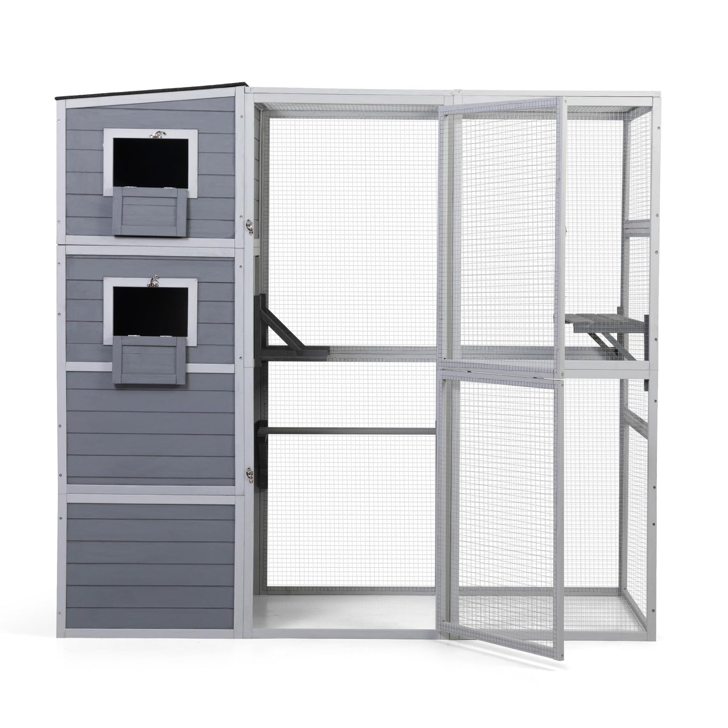 4-Tier Cat Tree House, XL Indoor/Outdoor Condo, Weatherproof, 2 Platforms, Multi-Cat (Grey)