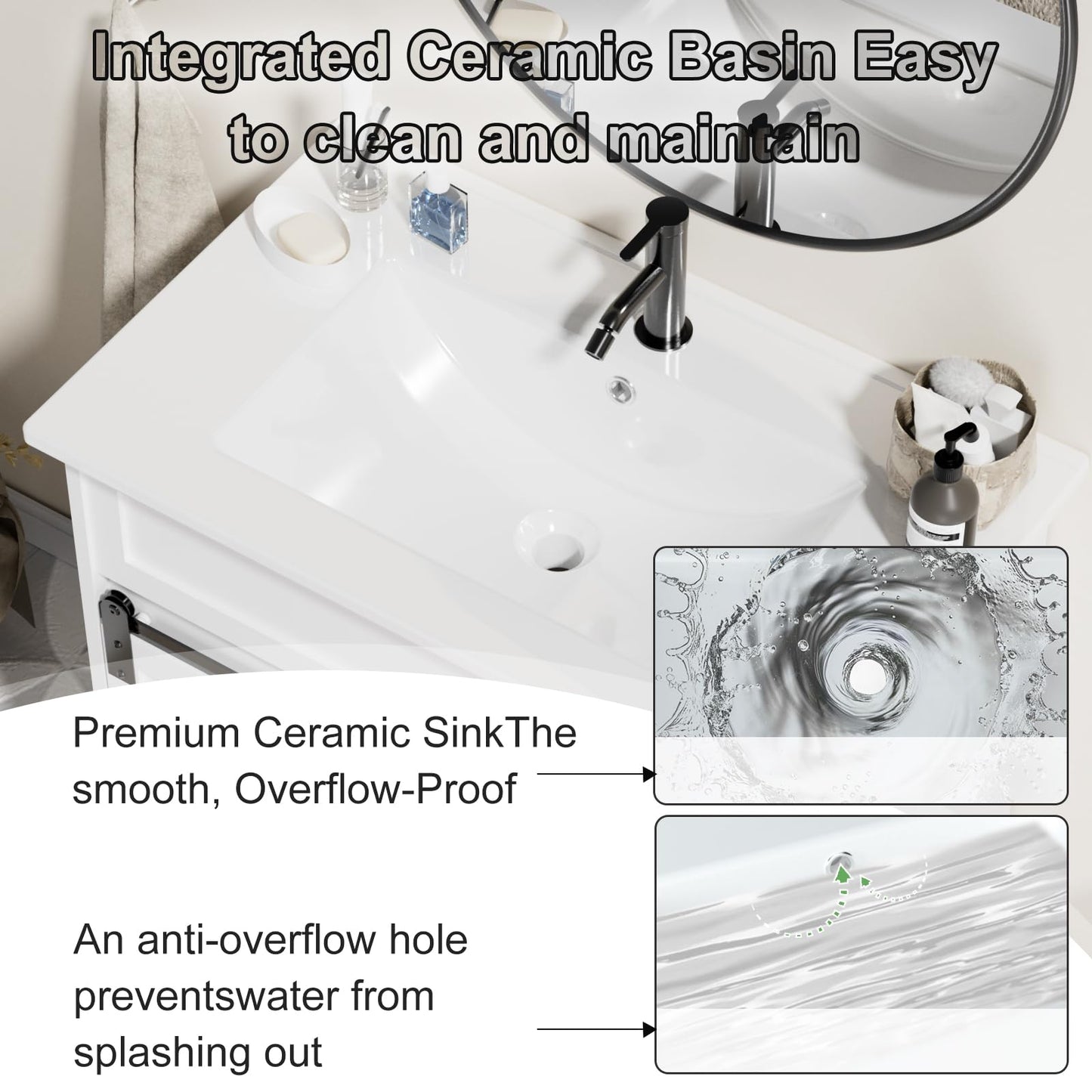 30" Farmhouse Bathroom Vanity with Sink – Sliding Barn Door, 3 Drawers & Metal Handle, White