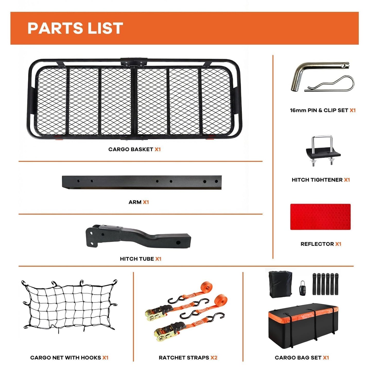 Hitch Cargo Carrier with Anti-Wobble Stabilizer – 500 lb Steel Basket + Waterproof Bag, 2" Receiver