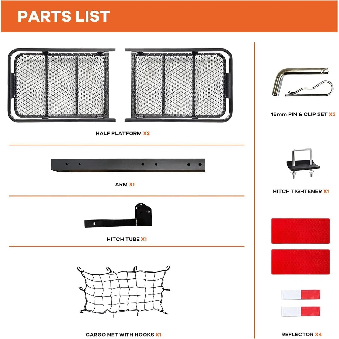 Folding Hitch Cargo Carrier – Extra-Wide 24" Steel Basket, 500 lb, Anti-Wobble Stabilizer