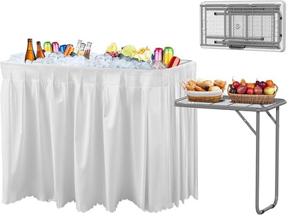 4-Foot Ice Cooler Table with Foldable Extension Stand, Drain Hose & Skirt – White