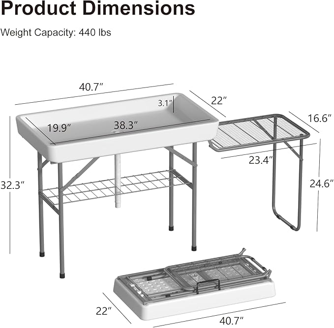 4-Foot Ice Cooler Table with Foldable Extension Stand, Drain Hose & Skirt – White