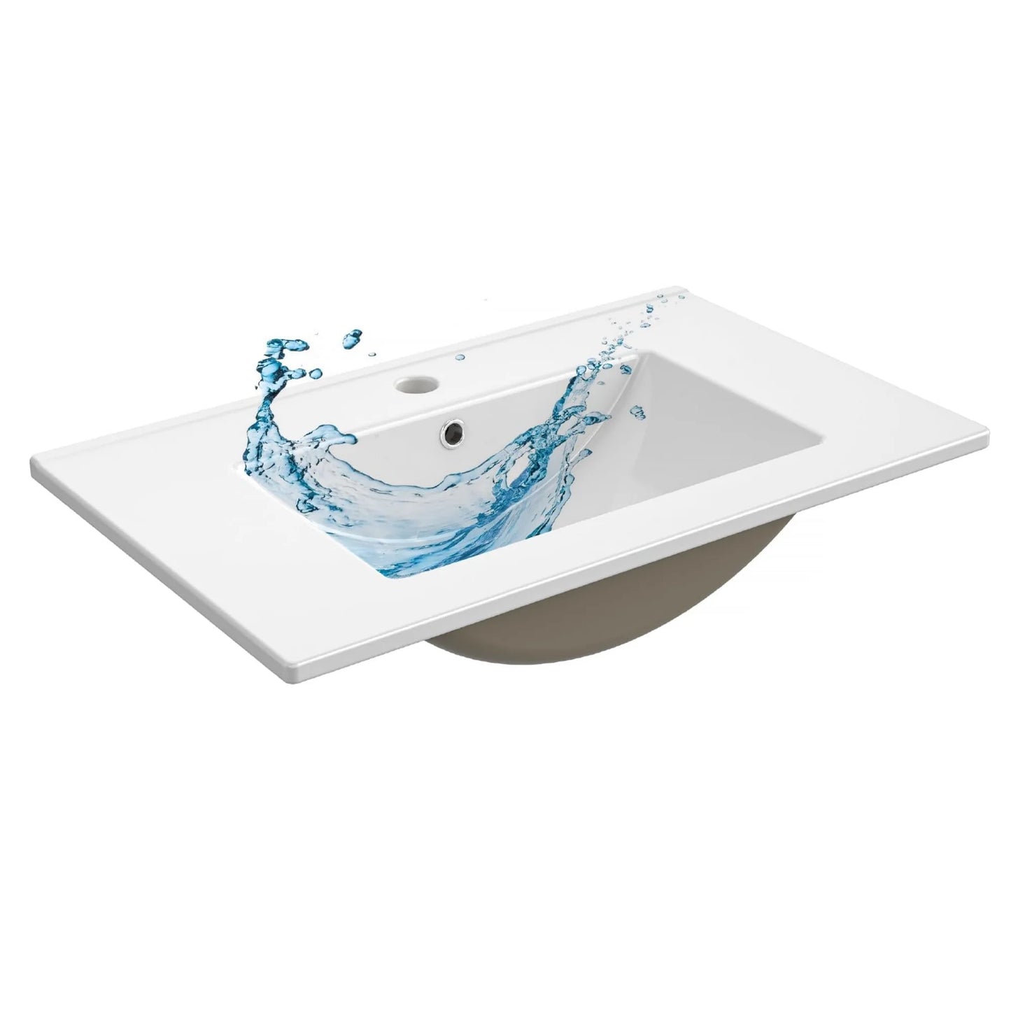 30 Inch White Ceramic Vanity Sink Top – Glazed Basin with Overflow Drain