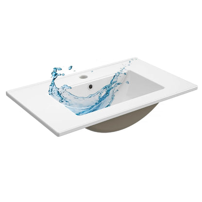 30 Inch White Ceramic Vanity Sink Top – Glazed Basin with Overflow Drain