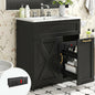 30" Bathroom Vanity with Sink, Black Freestanding Vanity for Small Bathrooms, Solid Metal Hinges, Door Organizer, RGB LED Light, Plumbing Clearance Shelf