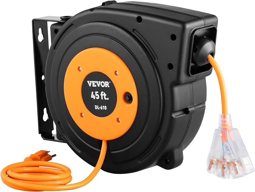 Retractable Extension Cord Reel - 45 ft - Heavy Duty - New