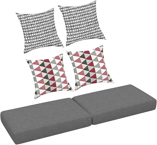 Gray Outdoor Patio Cushion Set – 2 Seat Cushions + 4 Throw Pillows – Weather-Resistant