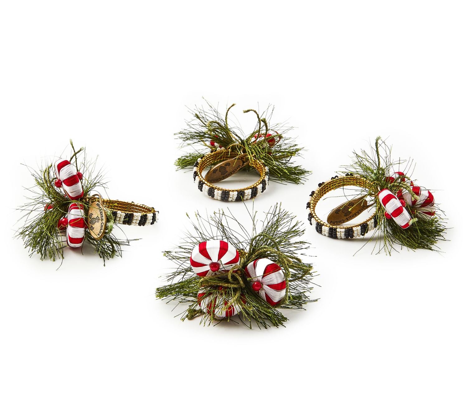 MacKenzie-Childs Pine and Peppermint Napkin Rings Set of 4