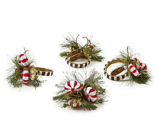 MacKenzie-Childs Pine and Peppermint Napkin Rings Set of 4
