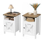 Set of 2 Farmhouse Nightstands, 16" Barn Door, Open Compartment, Bedroom Side Table – Natural Oak & Rustic White