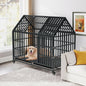 Indestructible Dog Crate with Divider – 54 Inch Heavy Duty Indoor Dog Kennel for Large Dogs, Steel XL Dog Cage with Double Door, Wheels & Removable Tray, Black
