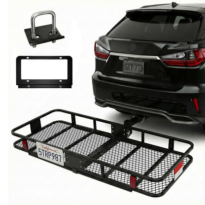 Extra Large Folding Hitch Cargo Carrier | 70"x30"x6" Galvanized Steel Basket, 500lb Capacity, Raised Shank, Fits 2" Receiver – SUV, Truck, Van, Car