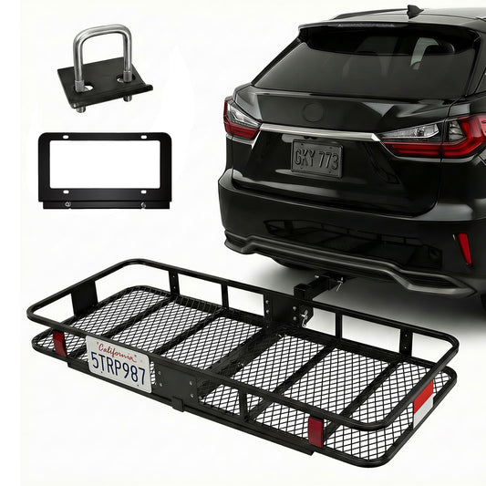 Extra Large Folding Hitch Cargo Carrier | 70"x30"x6" Galvanized Steel Basket, 500lb Capacity, Raised Shank, Fits 2" Receiver – SUV, Truck, Van, Car