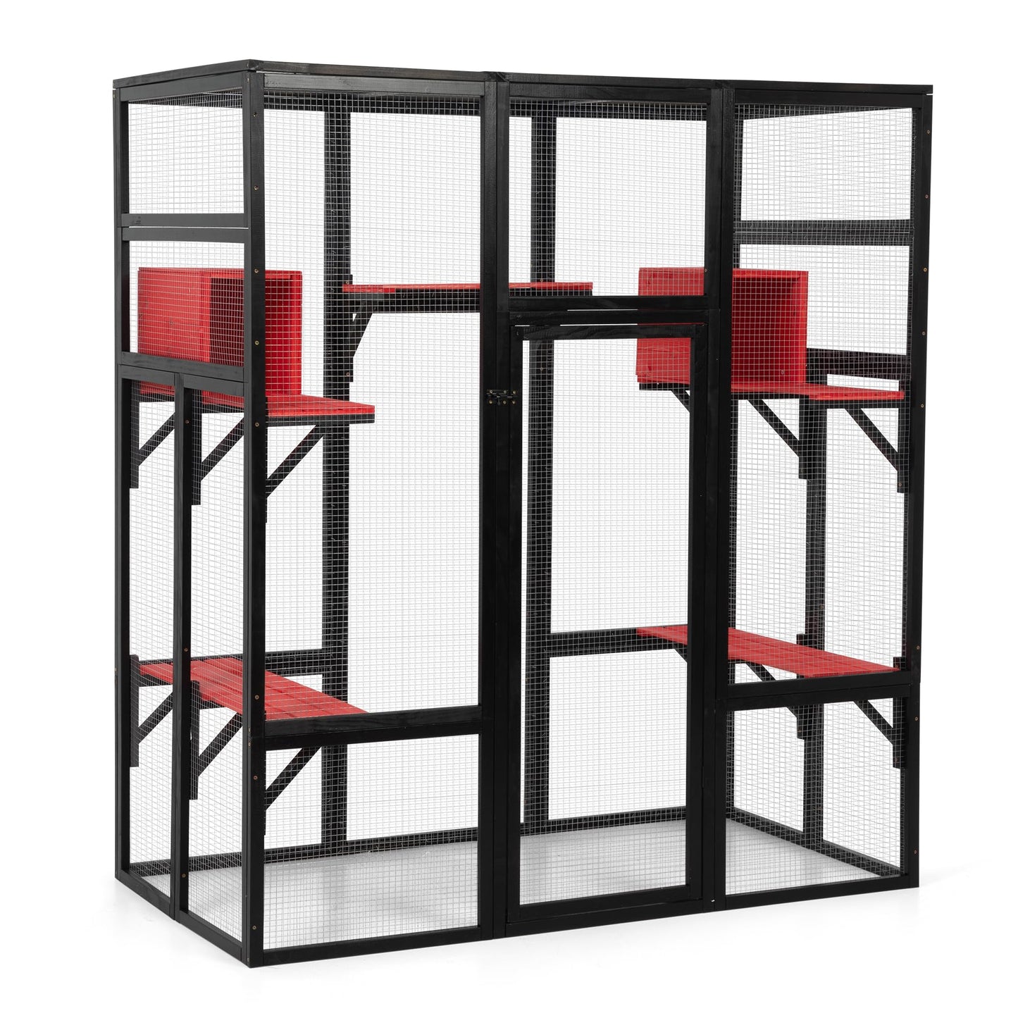 Gothic Large Catio Cat Enclosure, 4-Tier Indoor/Outdoor House, 2 Rooms, 5 Platforms, Waterproof, Window Balcony