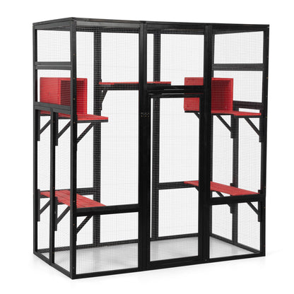 Gothic Large Catio Cat Enclosure, 4-Tier Indoor/Outdoor House, 2 Rooms, 5 Platforms, Waterproof, Window Balcony