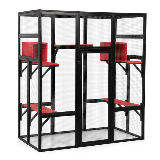 Gothic Large Catio Cat Enclosure, 4-Tier Indoor/Outdoor House, 2 Rooms, 5 Platforms, Waterproof, Window Balcony