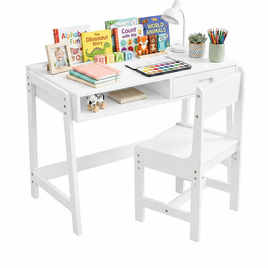 Kids Desk and Chair Set, Height Adjustable – Study Desk With 3 Height Settings, Ages 5-12