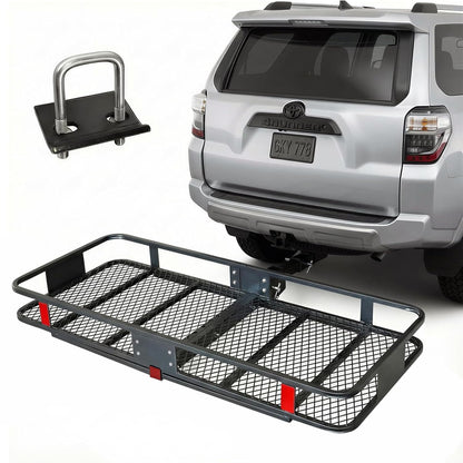 Folding Hitch Cargo Carrier | 60"x20"x6" Galvanized Steel Basket, 500lb Capacity, w/ Stabilizer & Cargo Net, Fits 2" Receiver – SUV, Truck, Van, Car