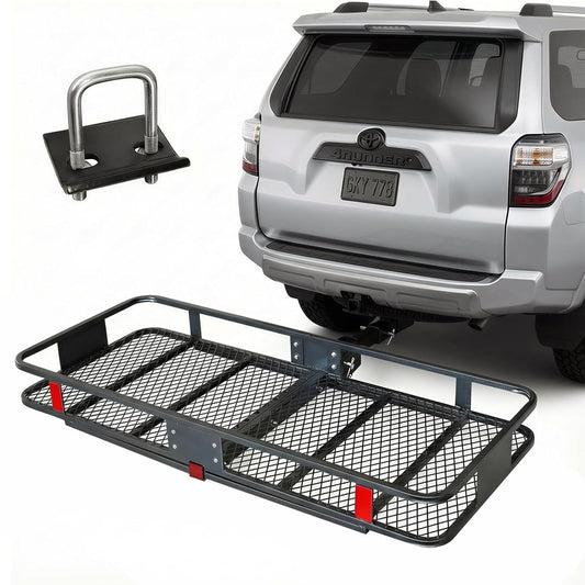 Folding Hitch Cargo Carrier | 60"x20"x6" Galvanized Steel Basket, 500lb Capacity, w/ Stabilizer & Cargo Net, Fits 2" Receiver – SUV, Truck, Van, Car