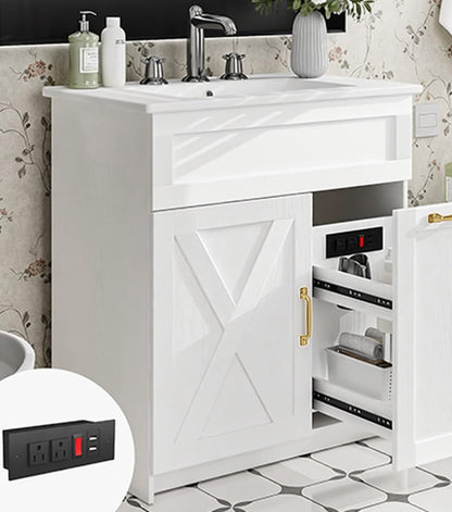 30" Bathroom Vanity with Sink, Black Freestanding Vanity for Small Bathrooms, Solid Metal Hinges, Door Organizer, RGB LED Light, Plumbing Clearance Shelf
