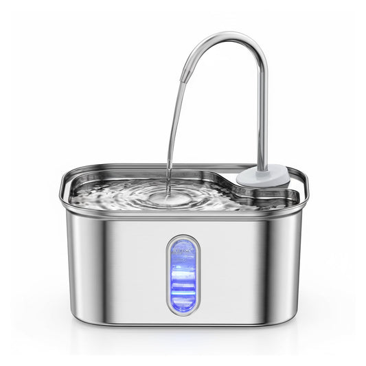 Stainless Steel Cat Water Fountain – 2.6L Capacity with Dual Filtration, Ultra Quiet Pump & Visible Water Level for Pets and Small Animals