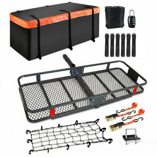 Hitch Cargo Carrier with Anti-Wobble Stabilizer – 500 lb Steel Basket + Waterproof Bag, 2" Receiver