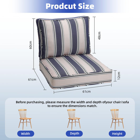 Waterproof Patio Cushion Set – 24"x24"x4.7", Deep Seat & Back, Fade Resistant