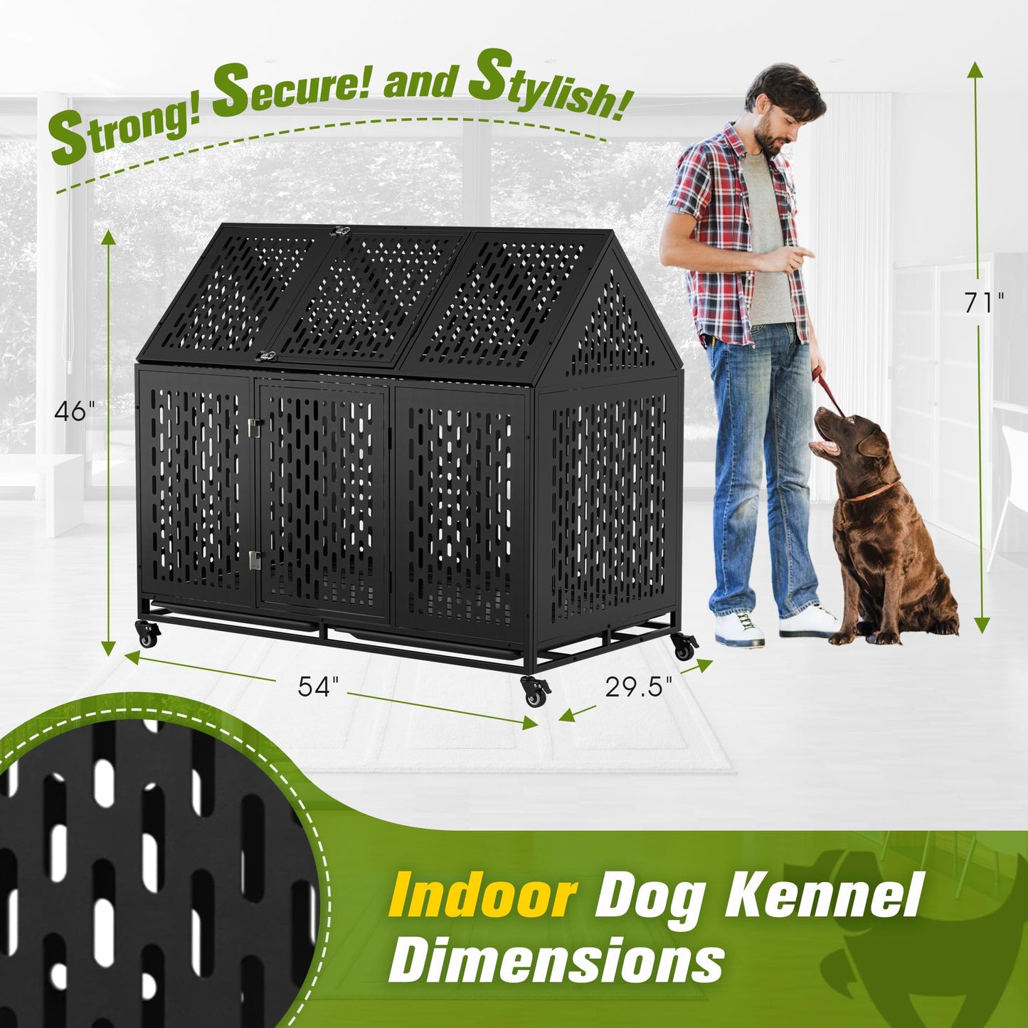 52 Inch Heavy Duty Indoor Dog Kennel for Large Dogs – Indestructible Dog Crate with Divider, Steel XL Dog Cage with Double Door, Wheels & Removable Tray, Black