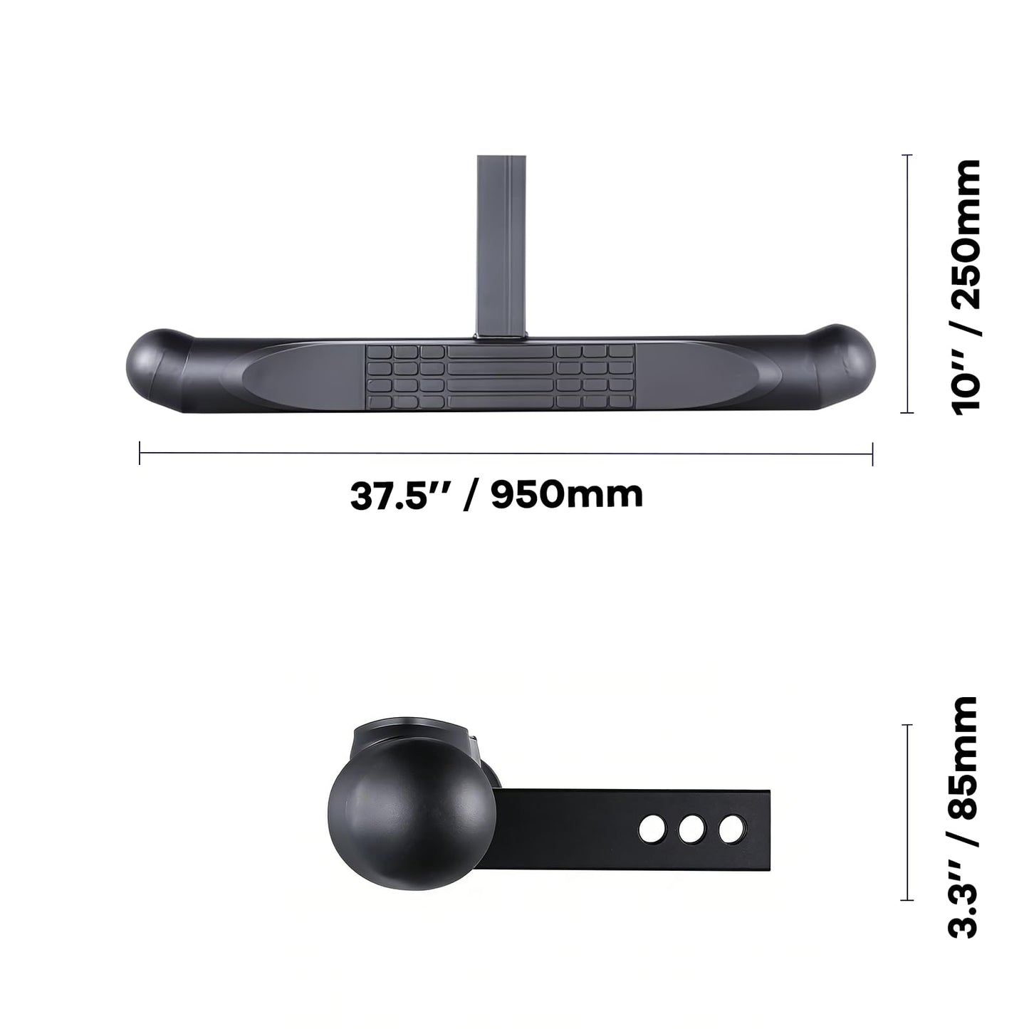 37" Steel Hitch Step Bar – Rear Bumper Guard, 2" Receiver, No-Wobble, 350 lb
