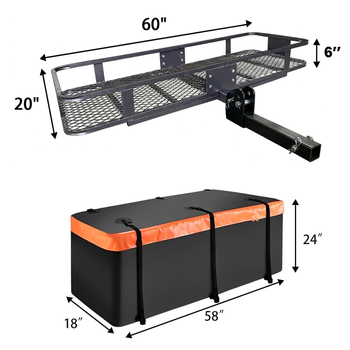 Hitch Cargo Carrier with Anti-Wobble Stabilizer – 500 lb Steel Basket + Waterproof Bag, 2" Receiver