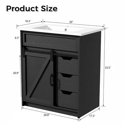 30" Farmhouse Bathroom Vanity Set with Sink, Power Outlets & Hair Tool Organizer
