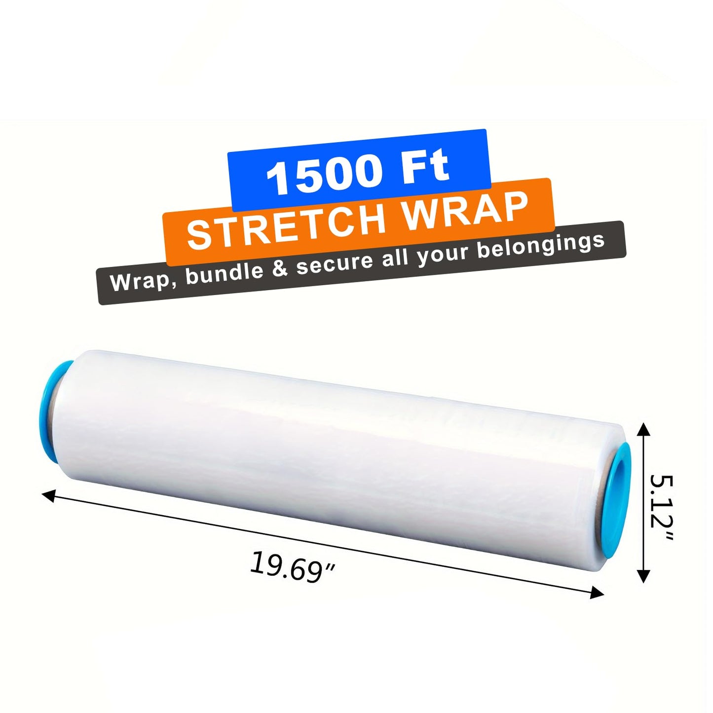 Stretch Wrap Stretch Film Roll 20 Inch x 1500FT,80 Gauge Industrial Strength up to 600% Stretch, Adhere Pallet Wrap - Heavy Duty Shrink Wrap Roll Good for Moving & Shipping
