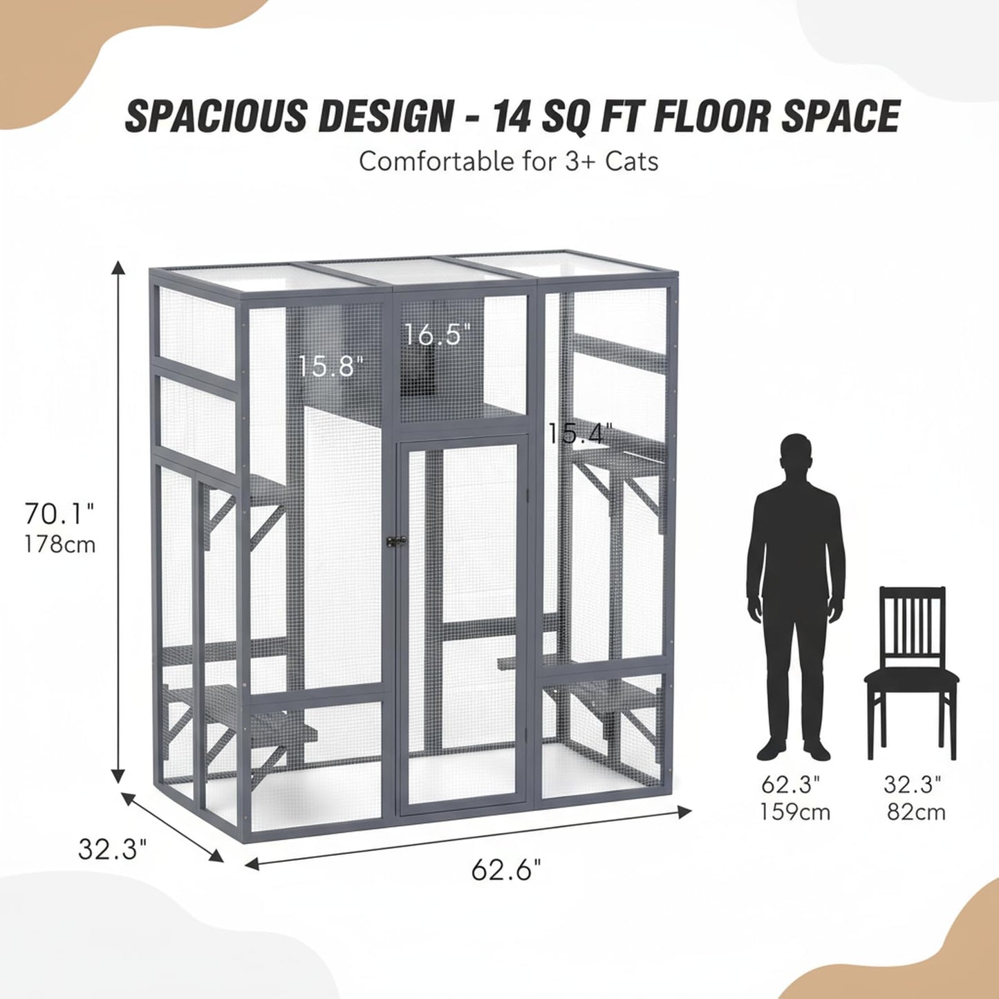 Extra-Large Outdoor Cat Catio with Insulated Condo – Galvanized Mesh, Waterproof Roof + Rain Cover (3+ Cats)