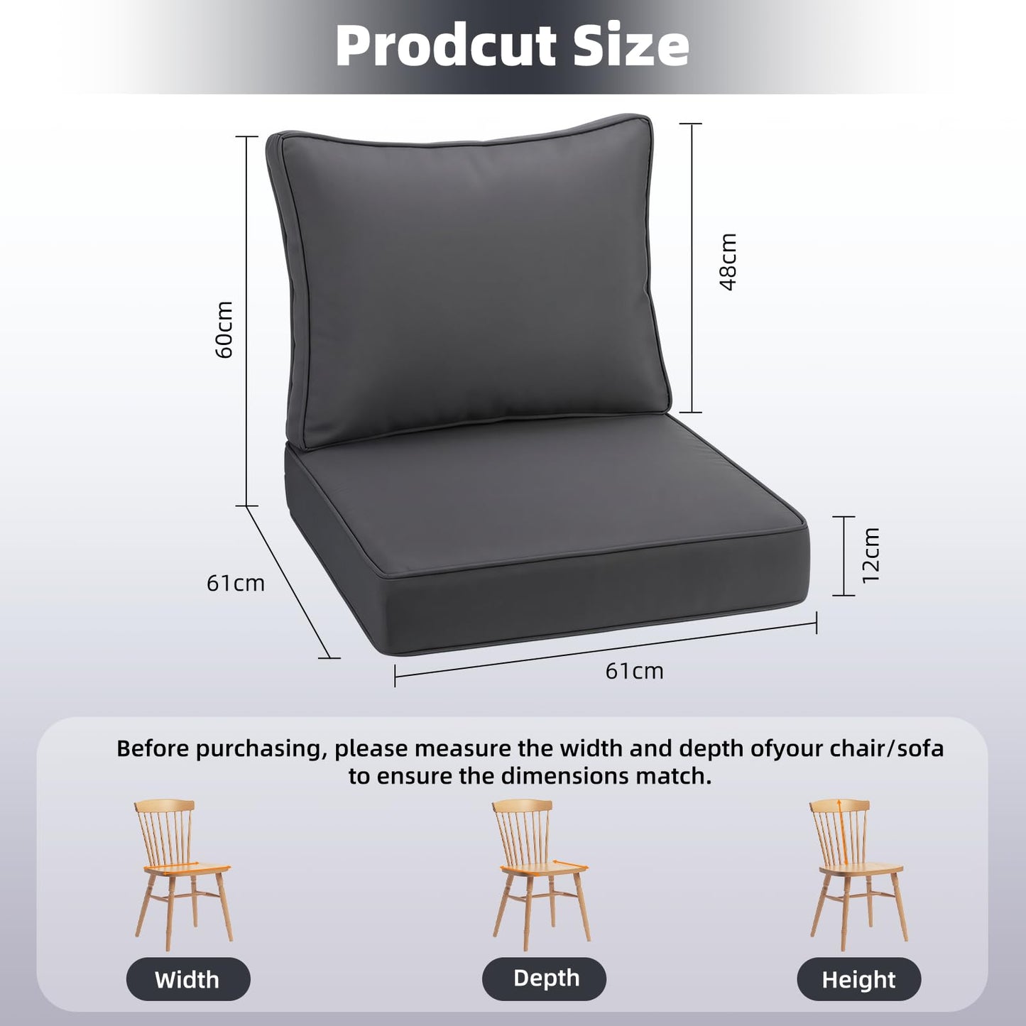 Deep Seat Patio Chair Cushion Set with Ties – Waterproof Oxford, 4.7 in High-Density Foam