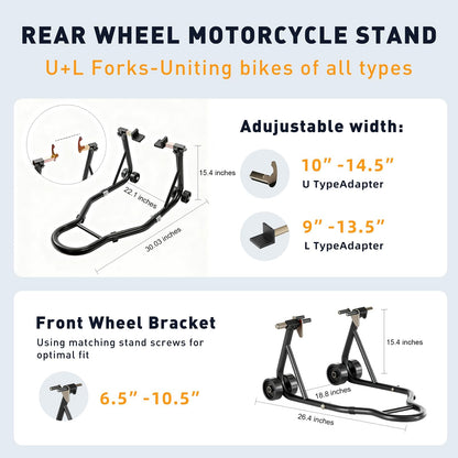 Motorcycle Front & Rear Stand Combo – 850 lbs, Universal Fit