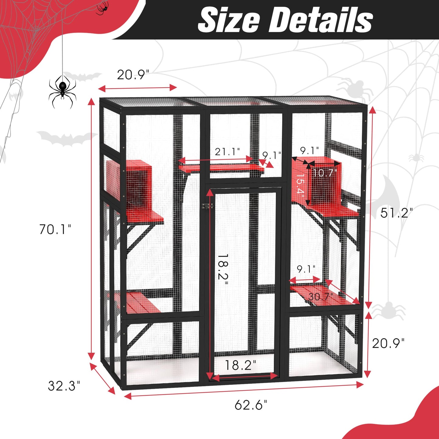 Gothic Large Catio Cat Enclosure, 4-Tier Indoor/Outdoor House, 2 Rooms, 5 Platforms, Waterproof, Window Balcony