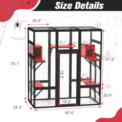 Gothic Large Catio Cat Enclosure, 4-Tier Indoor/Outdoor House, 2 Rooms, 5 Platforms, Waterproof, Window Balcony