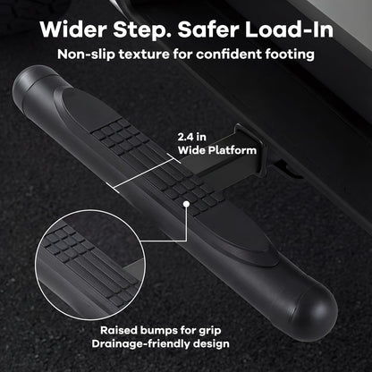 37" Steel Hitch Step Bar – Rear Bumper Guard, 2" Receiver, No-Wobble, 350 lb