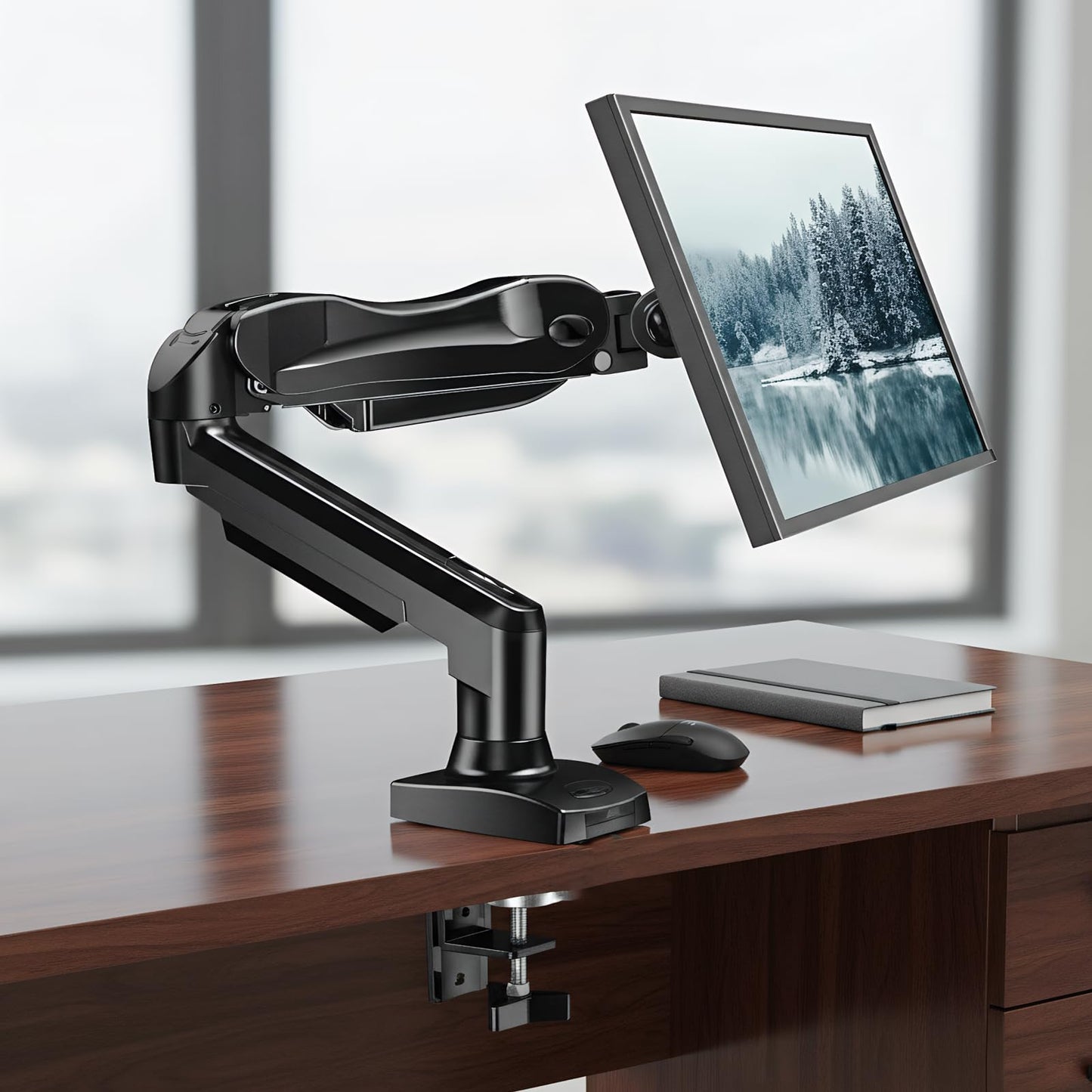 Adjustable Single Monitor Arm Desk Mount – C-Clamp/Grommet Mount, Fits 13-32 Inch Monitors, 4.4-19.8 Lbs Capacity, VESA 75x75mm & 100x100mm