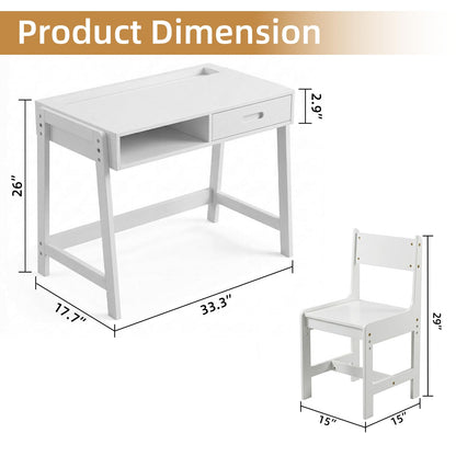 Kids Desk and Chair Set – Wooden Study Table with Storage Bins for Bedroom, Study Room, and Children's Room