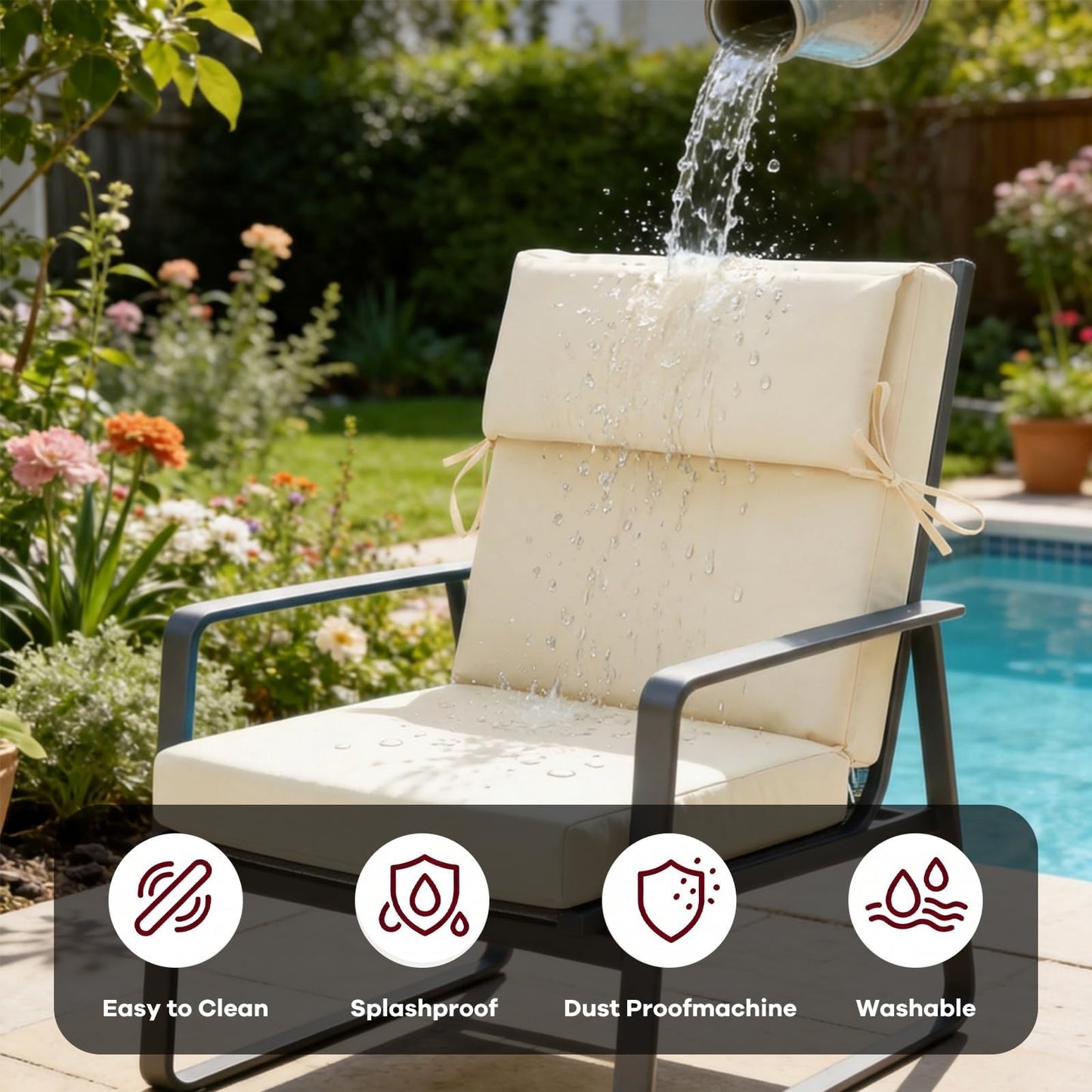 High Back Patio Chair Cushions Set of 4 | Waterproof & Fade-Resistant Outdoor Seat Cushions with Removable Cover, 22"x21"x21.3"