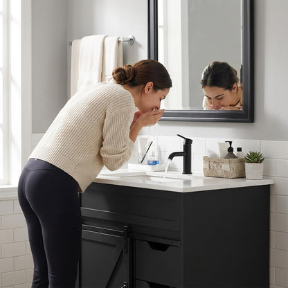 30" Farmhouse Bathroom Vanity Set with Sink, Power Outlets & Hair Tool Organizer