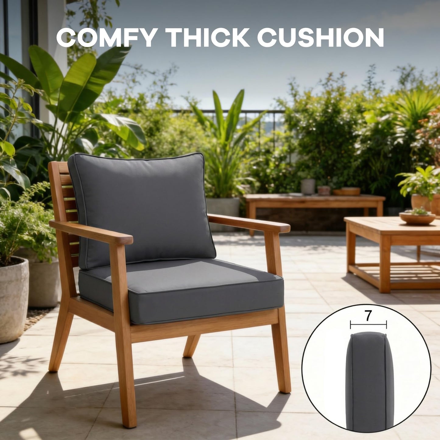 Deep Seat Patio Chair Cushion Set with Ties – Waterproof Oxford, 4.7 in High-Density Foam