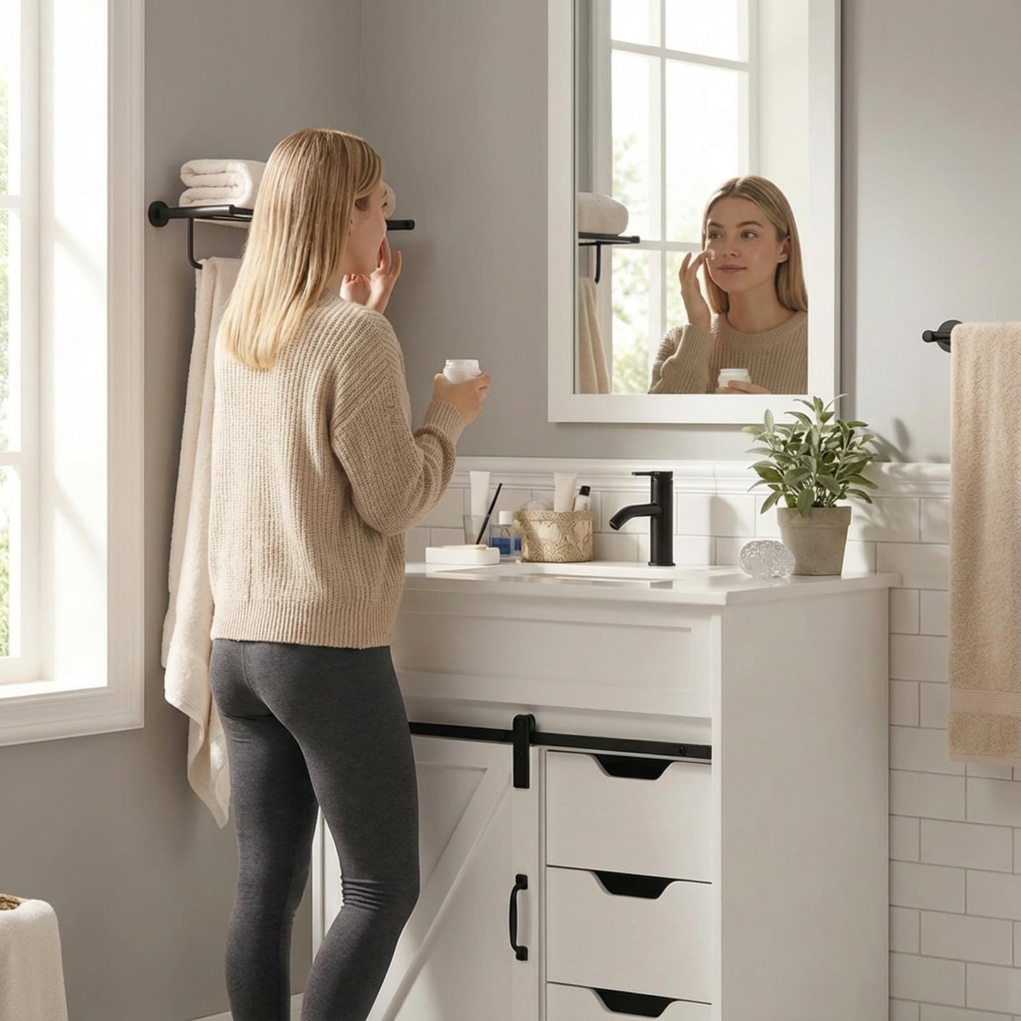 30" Farmhouse Bathroom Vanity with Sink – Sliding Barn Door, 3 Drawers & Metal Handle, White