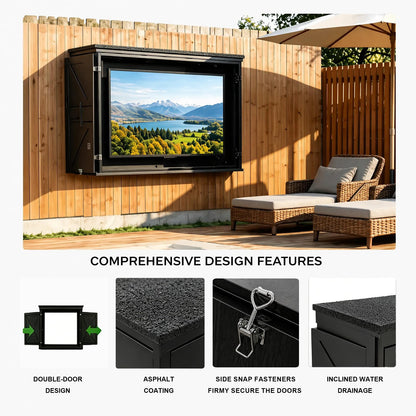 45-55" Solid Wood Outdoor TV Enclosure with Double Doors, Lock & Dual-Arm Mount