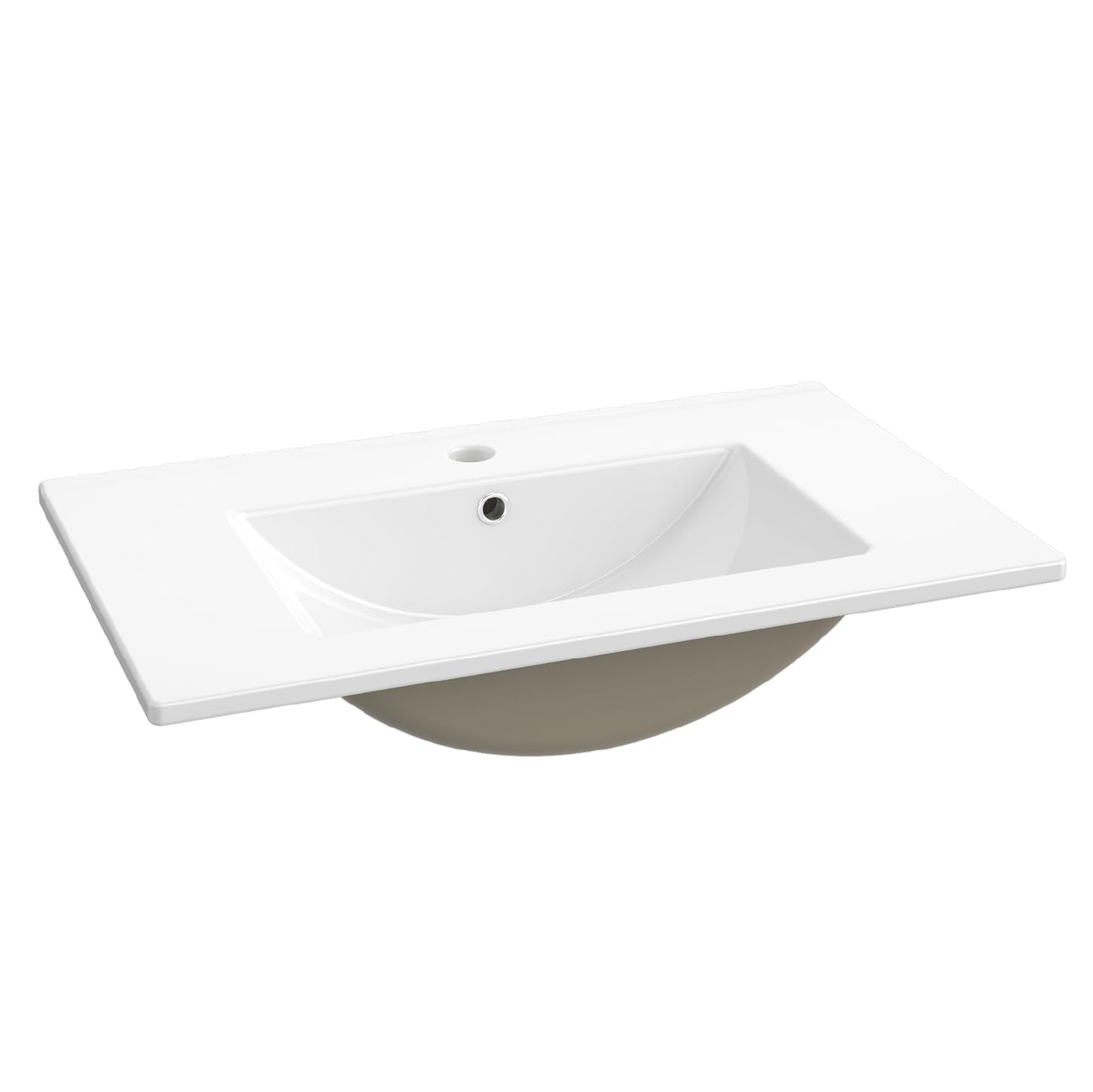 30 Inch White Ceramic Vanity Sink Top – Glazed Basin with Overflow Drain