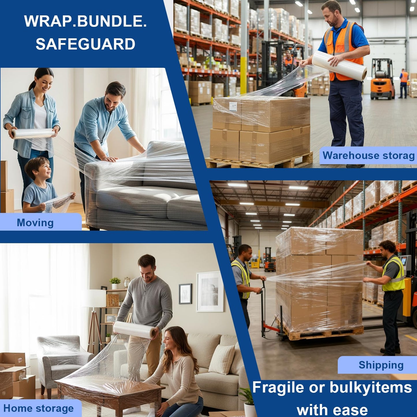 Stretch Wrap Stretch Film Roll 20 Inch x 1500FT,80 Gauge Industrial Strength up to 600% Stretch, Adhere Pallet Wrap - Heavy Duty Shrink Wrap Roll Good for Moving & Shipping
