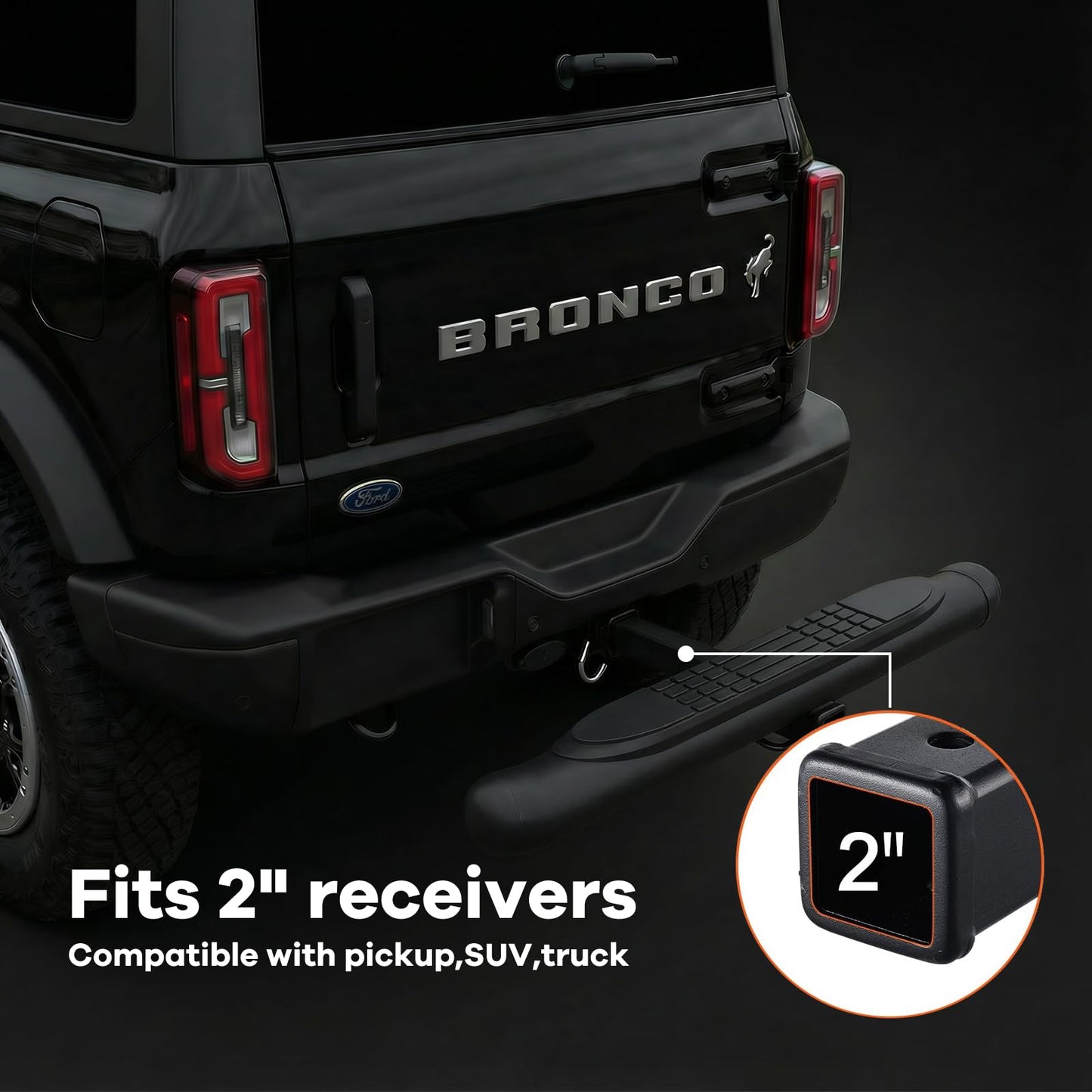 37" Steel Hitch Step Bar – Rear Bumper Guard, 2" Receiver, No-Wobble, 350 lb