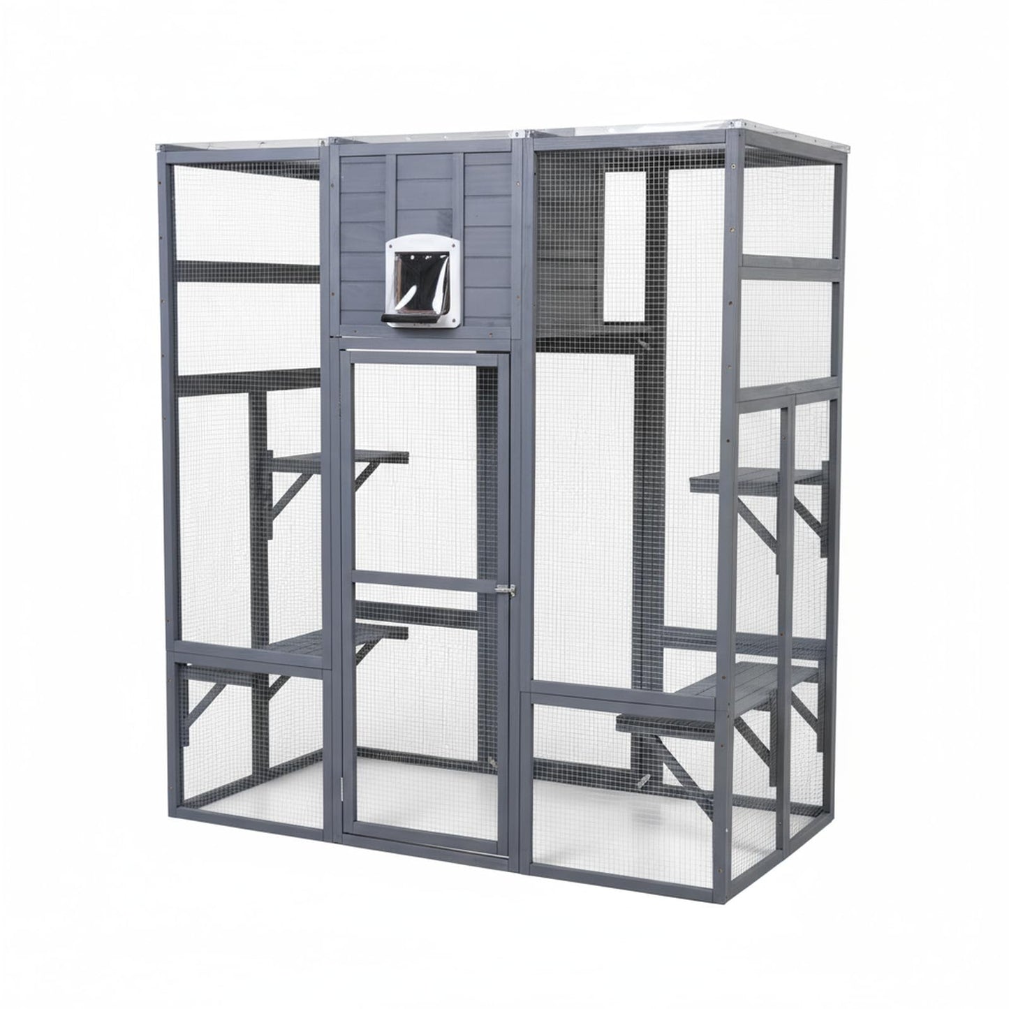 Extra-Large Outdoor Cat Catio with Insulated Condo – Galvanized Mesh, Waterproof Roof + Rain Cover (3+ Cats)