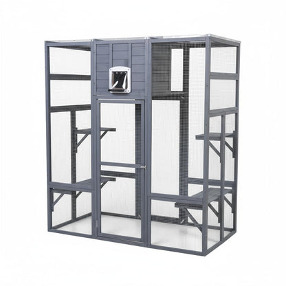 Extra-Large Outdoor Cat Catio with Insulated Condo – Galvanized Mesh, Waterproof Roof + Rain Cover (3+ Cats)